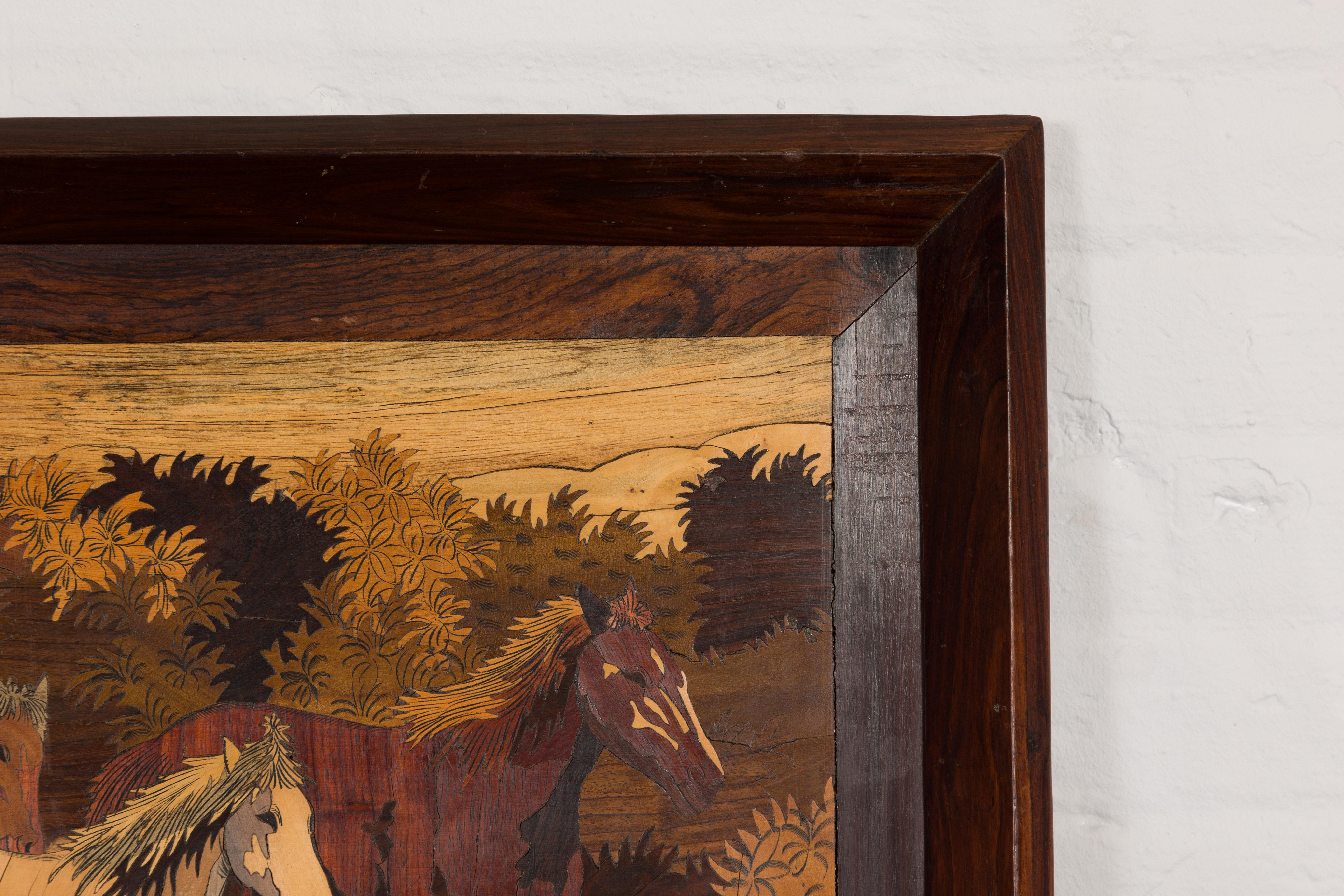 Vintage Framed Painting of Four Horses For Sale 4