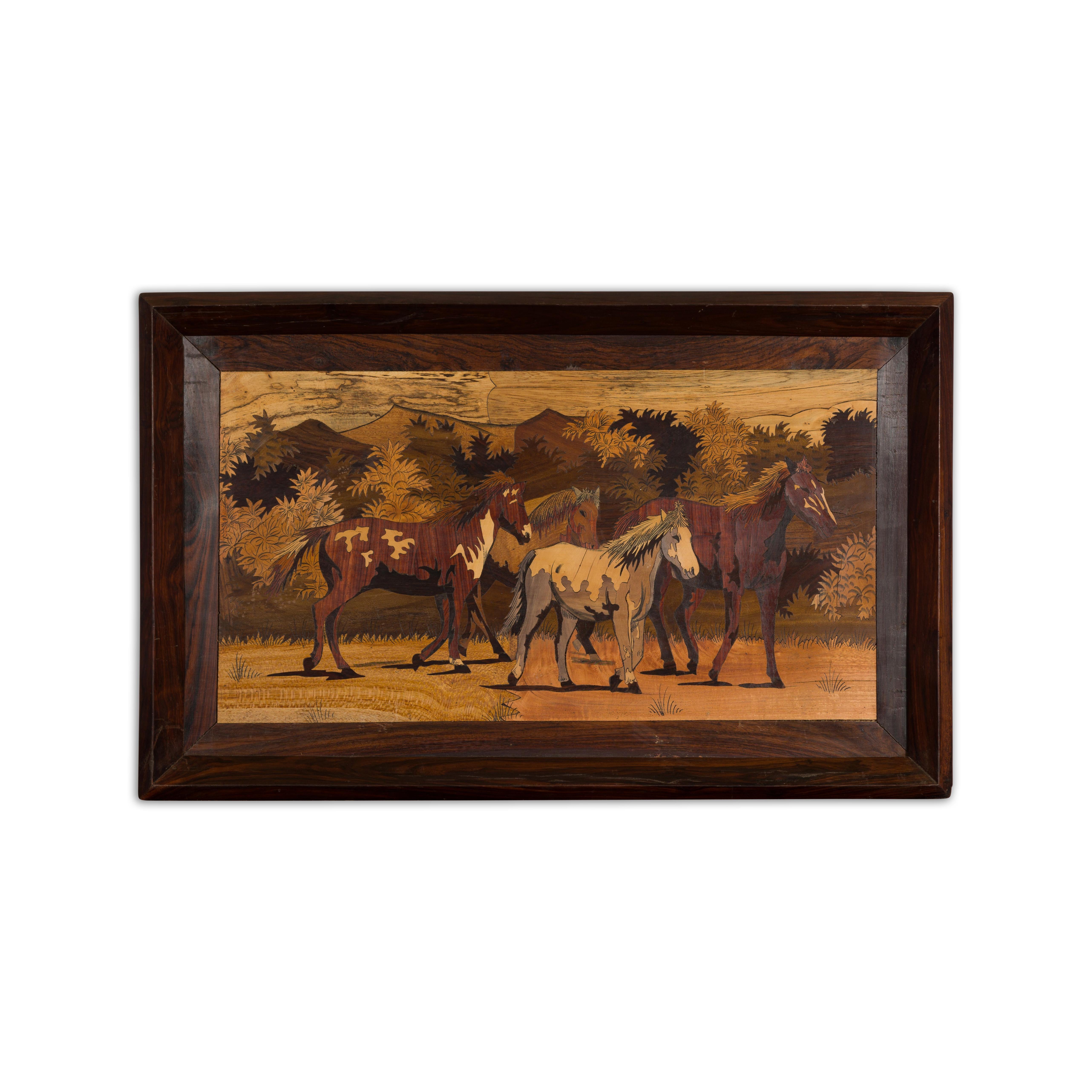 Vintage Framed Painting of Four Horses For Sale 8