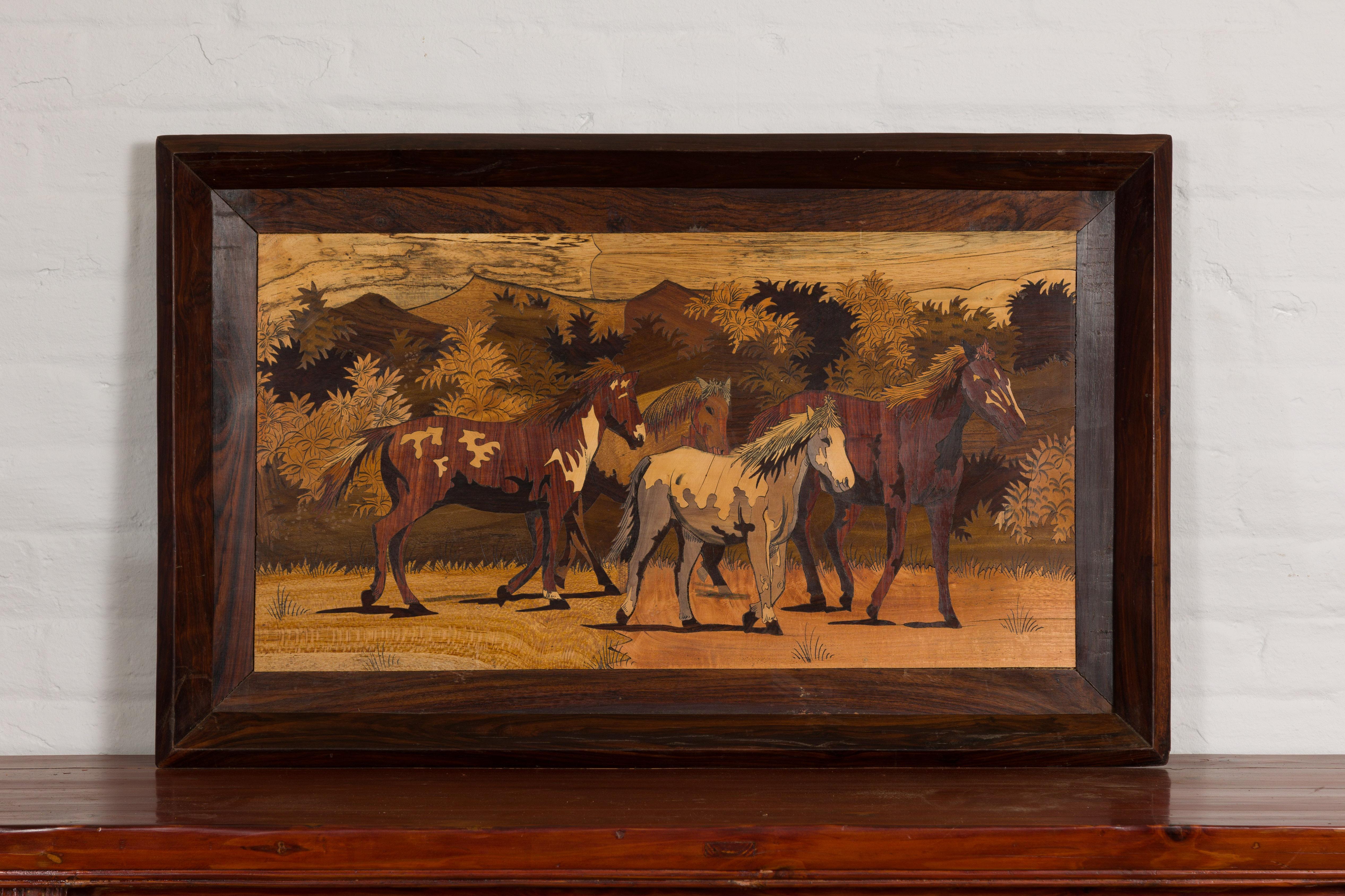 Unknown Vintage Framed Painting of Four Horses For Sale
