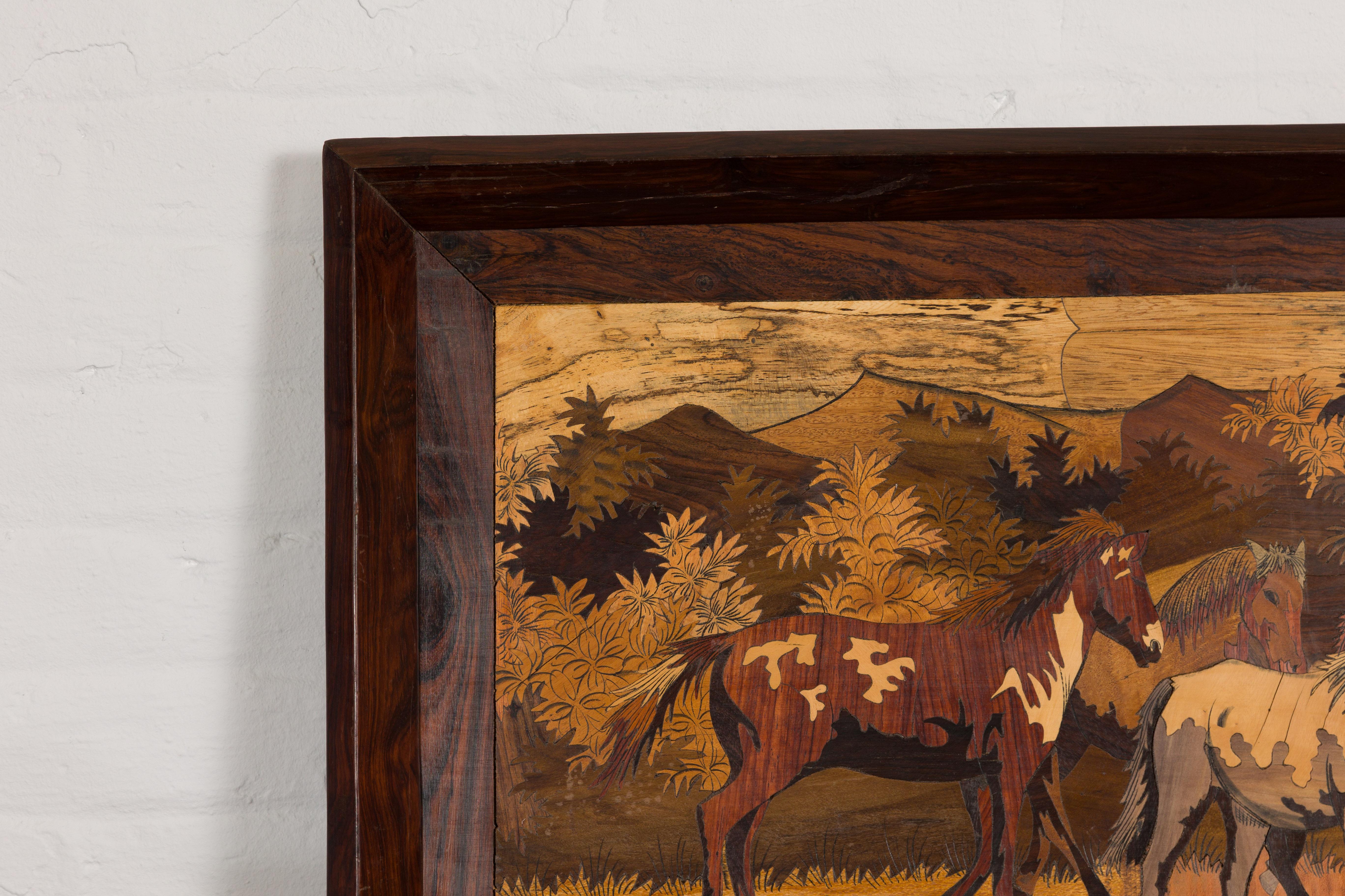 20th Century Vintage Framed Painting of Four Horses For Sale