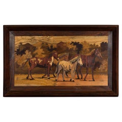 Vintage Framed Painting of Four Horses