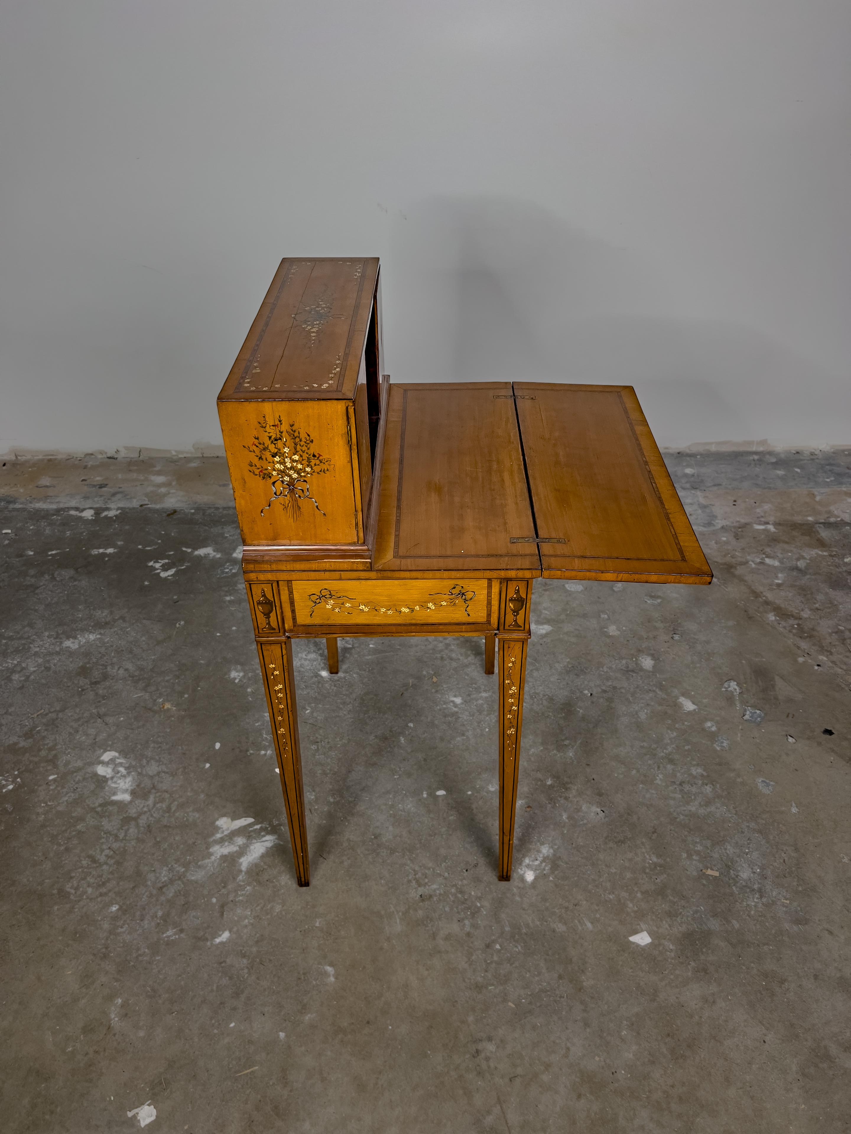 English Vintage Inlay and Hand Painted Desk For Sale