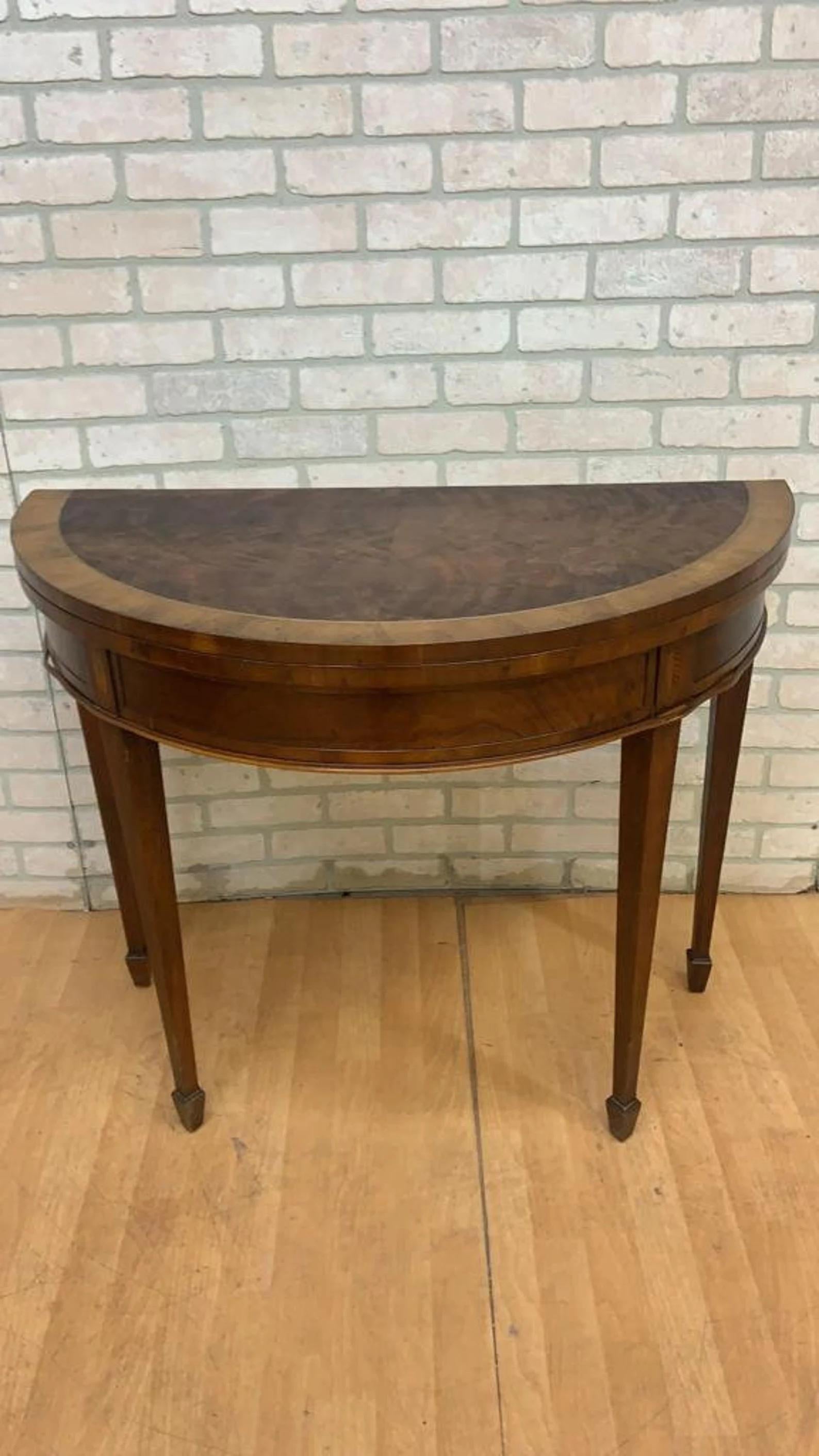 Vintage Inlay Flame Mahagoni Tisch mit klappbarer Demi Lune Konsole (Unbekannt) im Angebot