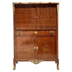 Secretaire vintage con intarsio e piano in pietra A. Stone