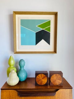Vintage Inlay Wood Block Mid Century Bookends