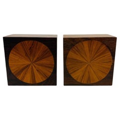 Vintage Inlay Wood Block Mid Century Bookends