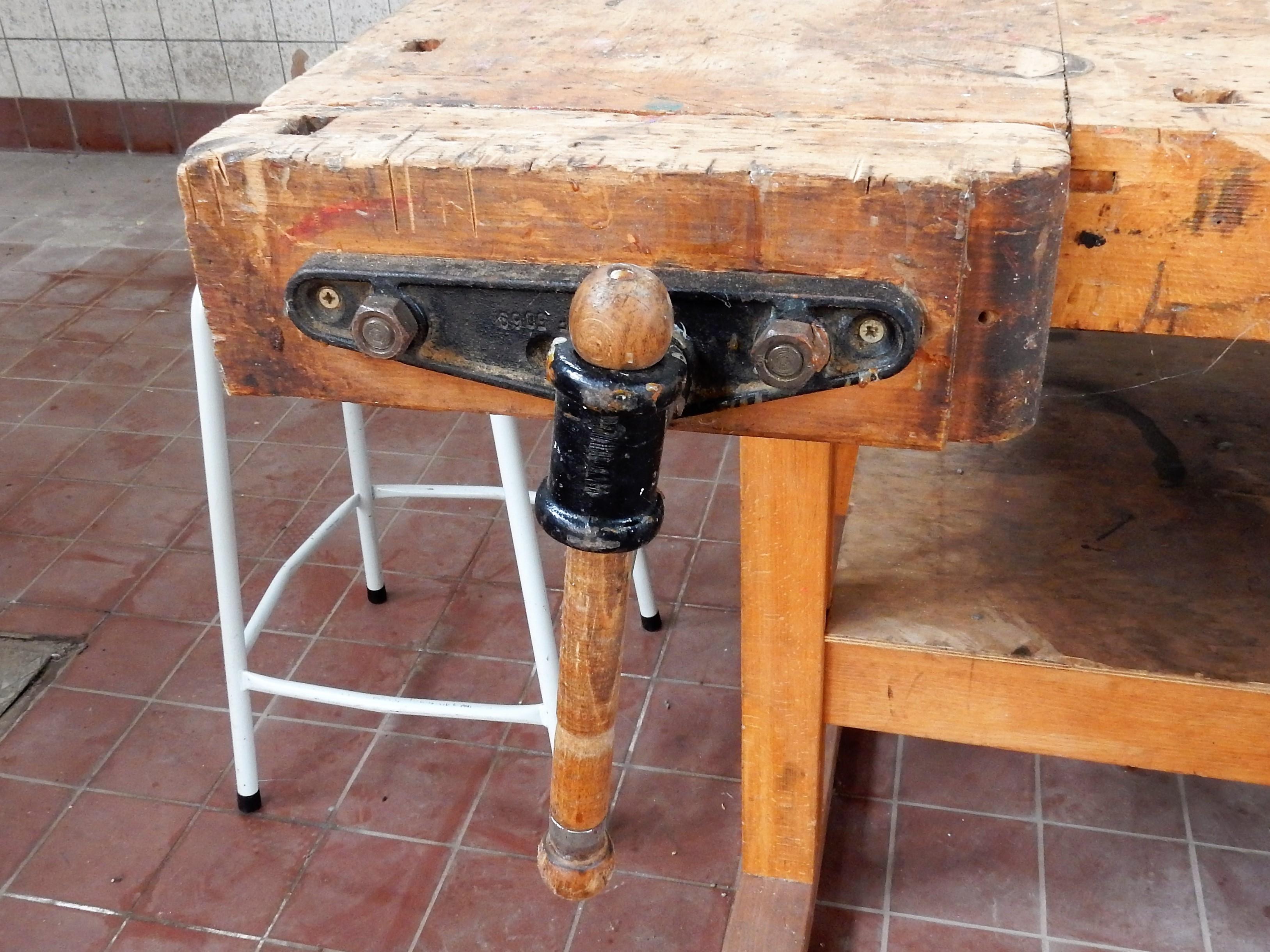 Vintage Industrial 4-Sided Workbench/Table by Nooitgedagt. In Good Condition In Steenwijk, NL