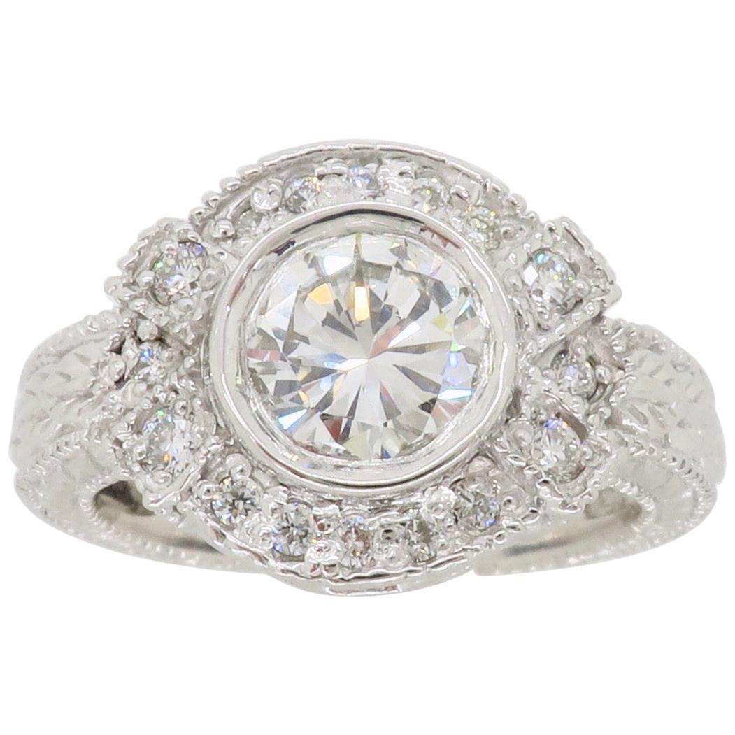 Vintage Inspired 1.27 Carat Diamond Ring Made in 14 Karat White Gold