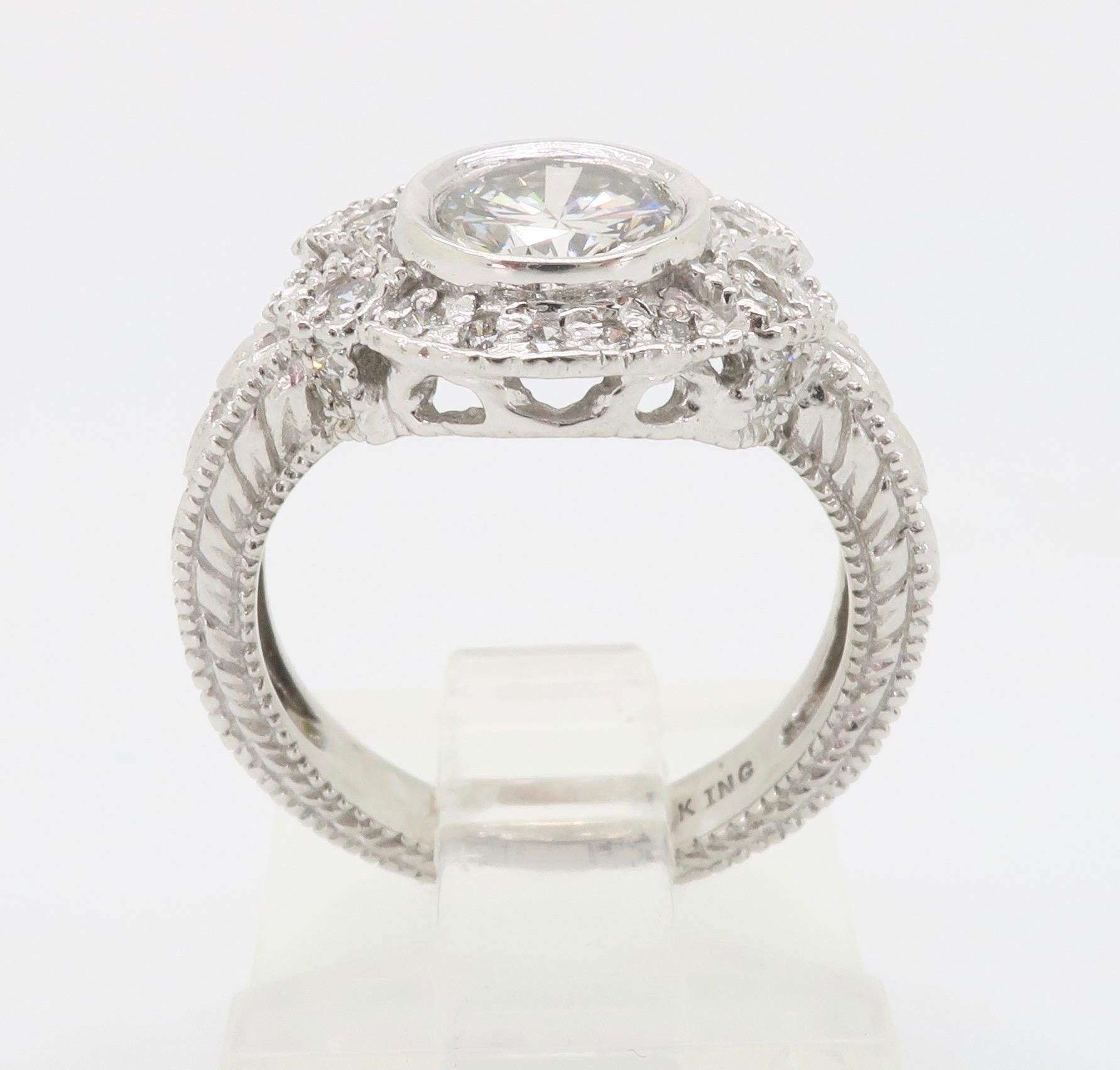 Vintage Inspired 1.27 Carat Diamond Ring Made in 14 Karat White Gold For Sale 5