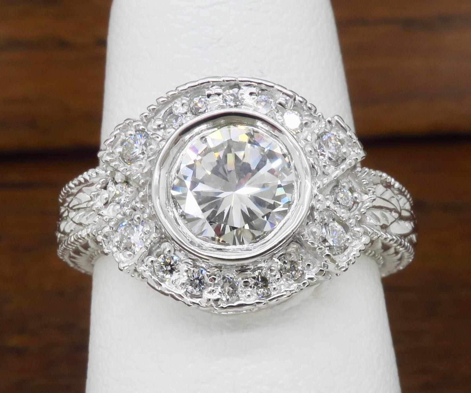 Vintage Inspired 1.27 Carat Diamond Ring Made in 14 Karat White Gold For Sale 10
