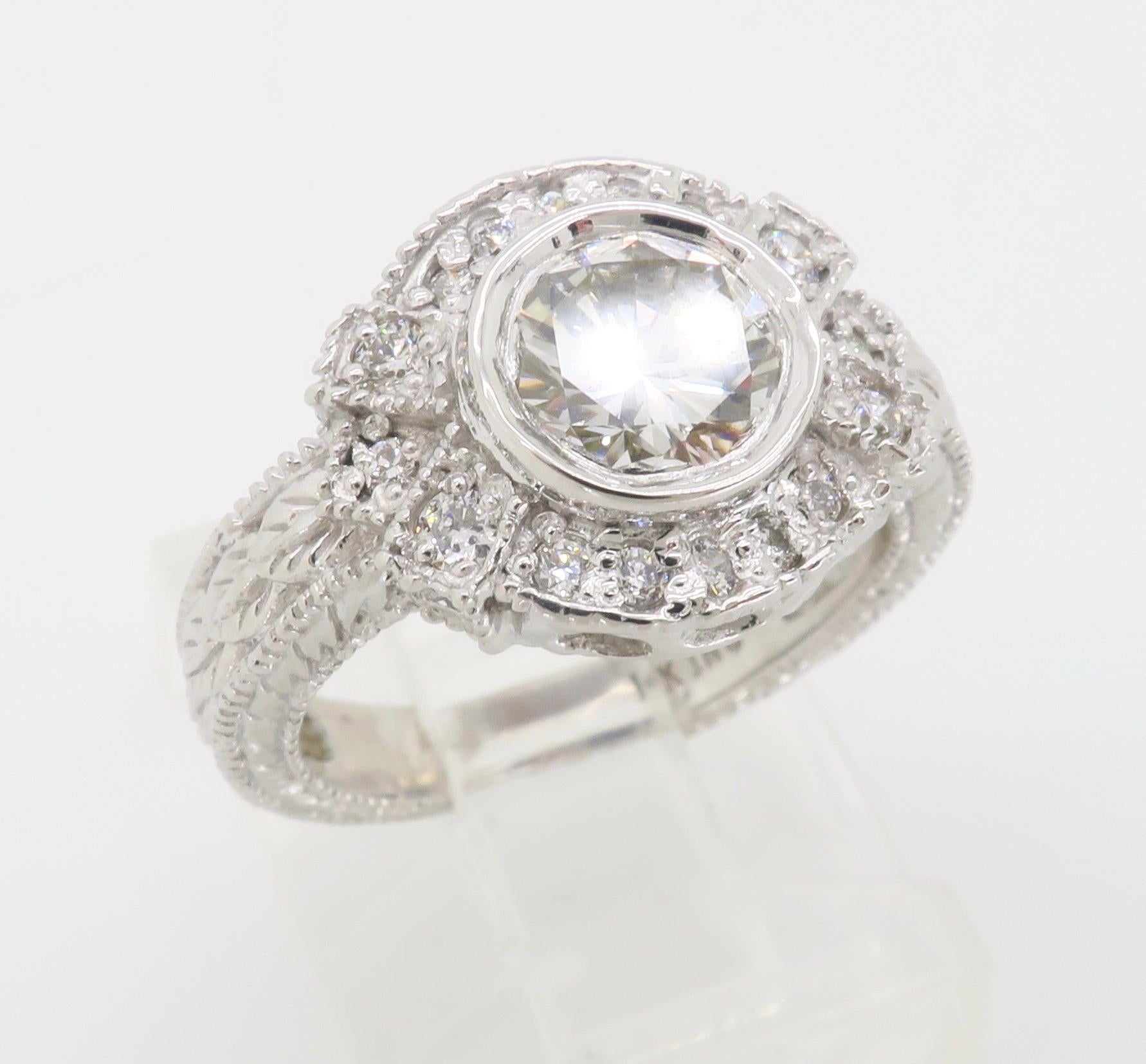 Round Cut Vintage Inspired 1.27 Carat Diamond Ring Made in 14 Karat White Gold For Sale