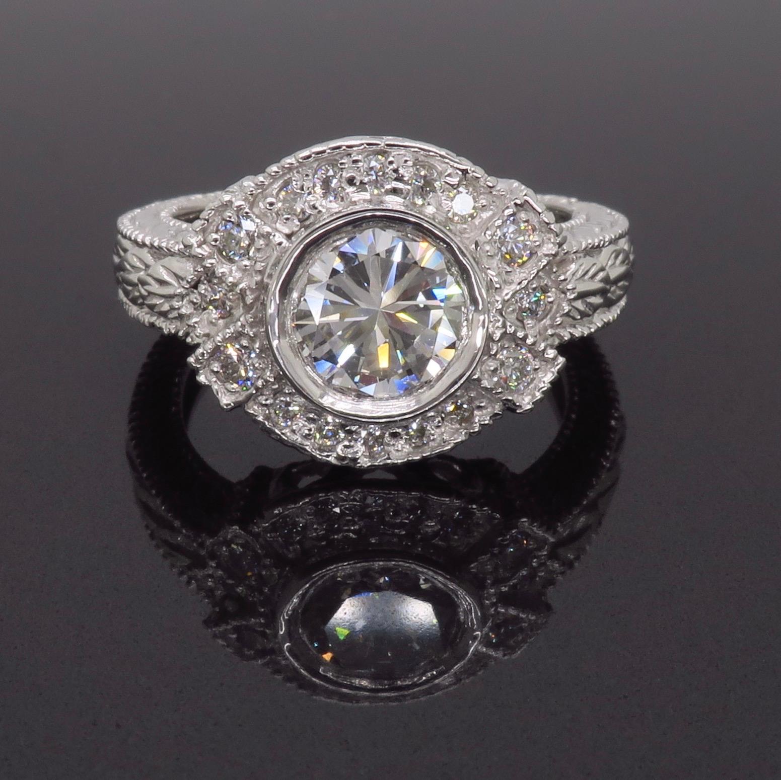 Women's or Men's Vintage Inspired 1.27 Carat Diamond Ring Made in 14 Karat White Gold For Sale