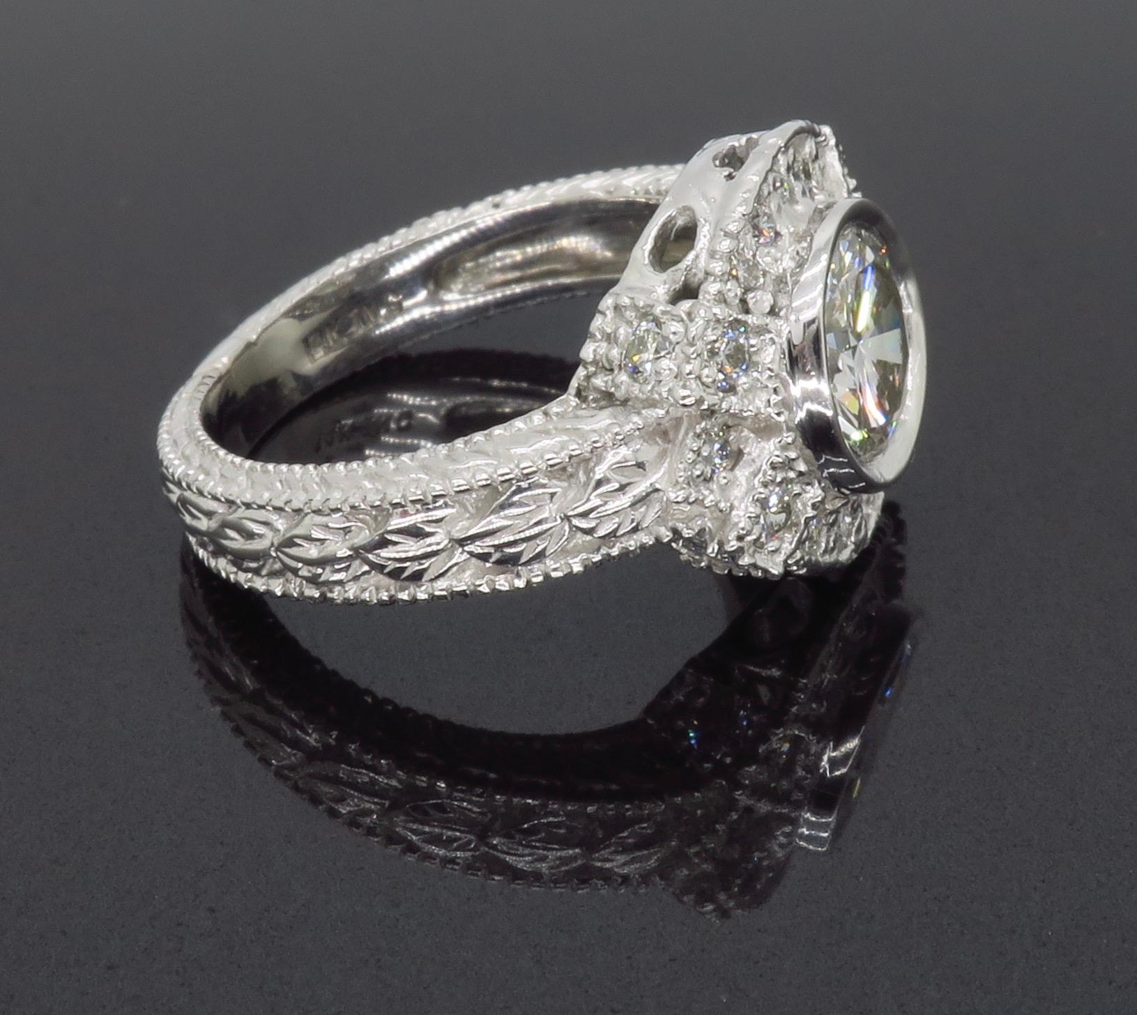 Vintage Inspired 1.27 Carat Diamond Ring Made in 14 Karat White Gold For Sale 1