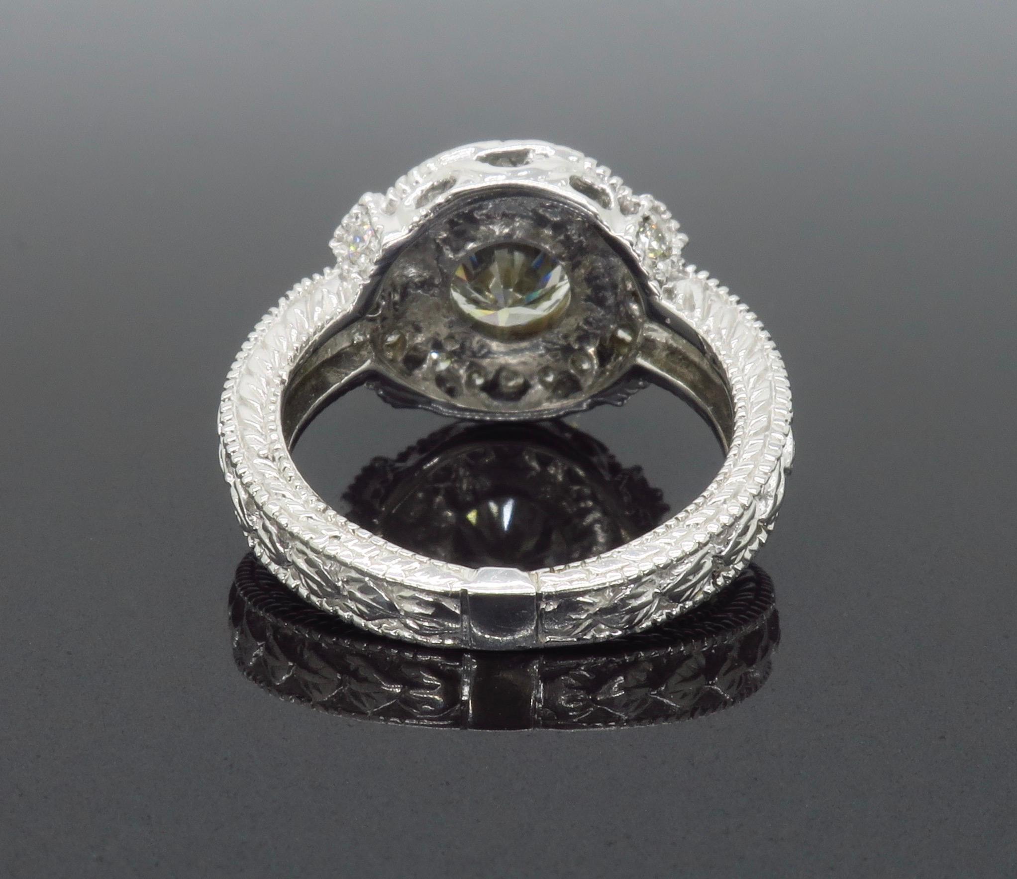 Vintage Inspired 1.27 Carat Diamond Ring Made in 14 Karat White Gold For Sale 2