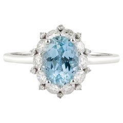Von Vintage-Stil inspirierter Statement-Ring mit 1,38 Karat Aquamarin und Diamanten aus 14-karätigem Weißgold