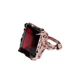 Vintage Inspired 14 Carat Rose Gold Emerald Cut Garnet Cocktail Ring
