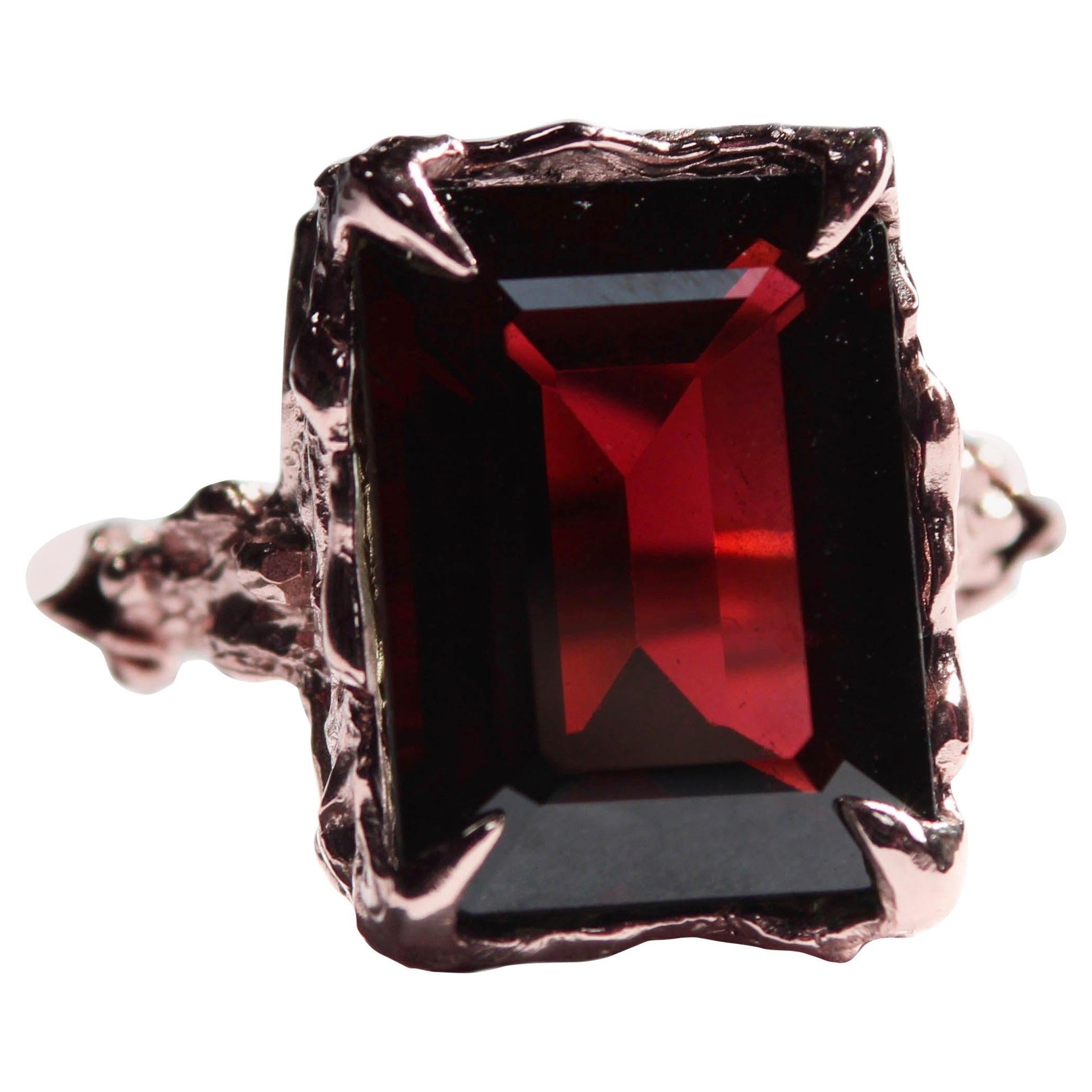 Vintage Inspired 14 Carat Rose Gold Emerald Cut Garnet Cocktail Ring