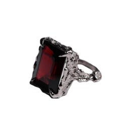 Vintage Inspired 14 Carat White Gold Emerald Cut Garnet Cocktail Ring