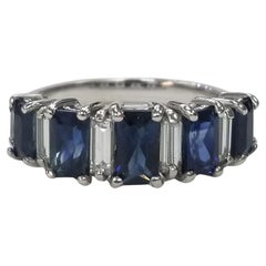 Vintage inspired 14k W/gold "French cut" Sapphire & Baguette Diamond Ring
