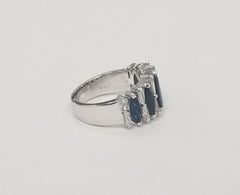 Vintage Inspired 14k W/Gold Marquise Sapphire & Baguette Diamond Wedding Ring