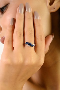 Vintage-Inspired 14K White Gold 1.4 Carat Blue Sapphire & Diamond Cluster Ring
