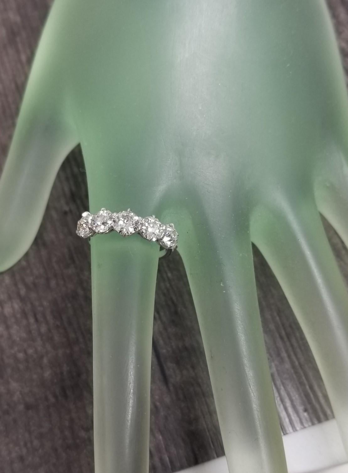 Vintage inspired 14k white gold 5-Stone Old European Cut Diamond Ring 2.50crt. In New Condition For Sale In Los Angeles, CA