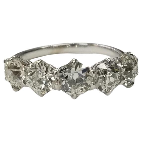 Vintage inspired 14k white gold 5-Stone Old European Cut Diamond Ring 2.50crt. For Sale