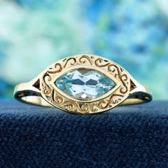 Vintage-Inspired 14K Yellow Gold 0.50ct Marquise Blue Topaz Ring