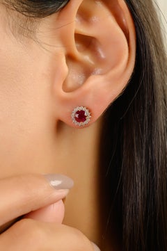 Pendientes de oro amarillo de 14 quilates de inspiración vintage con rubí y diamantes de 1,22 ct