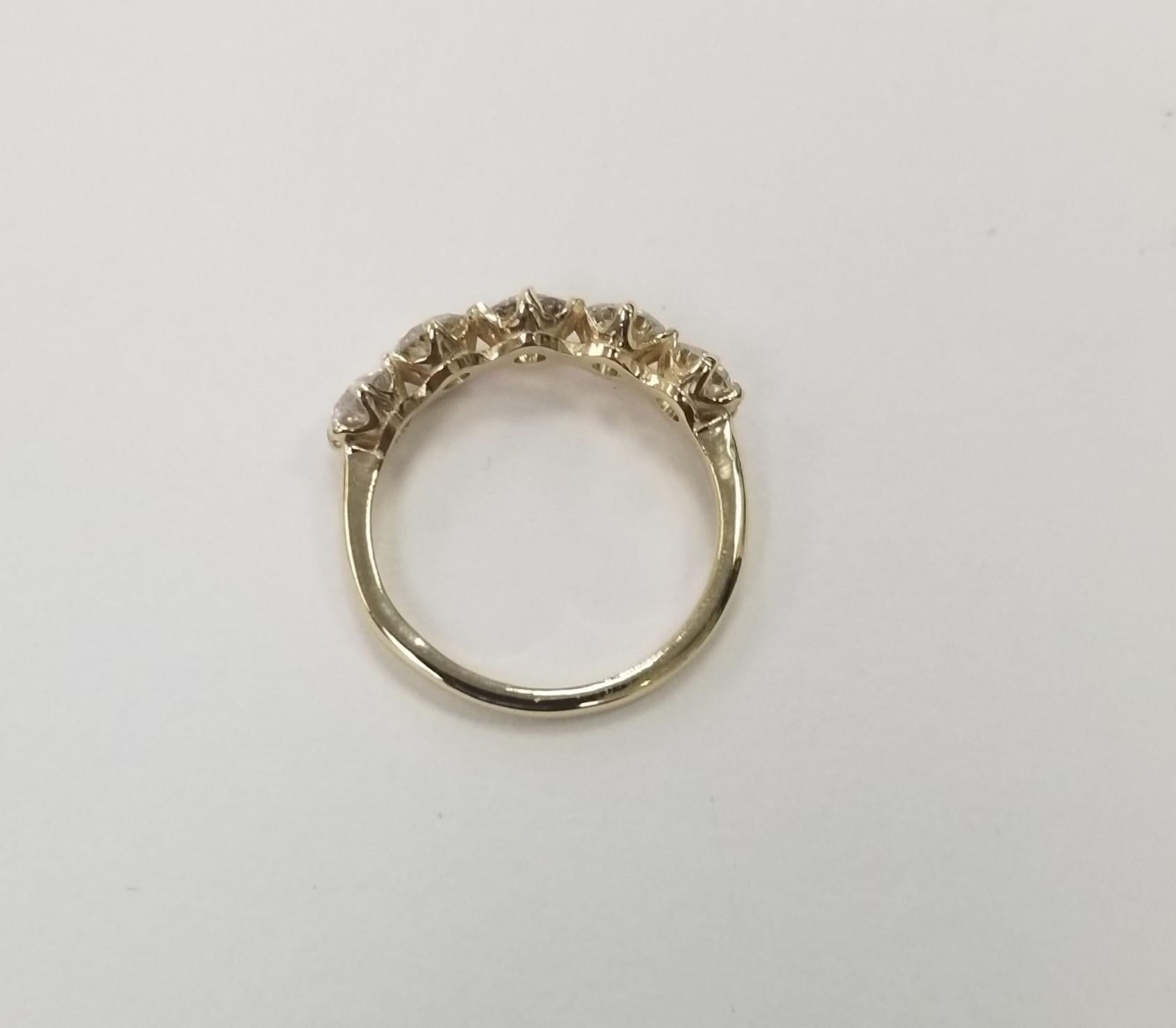 Round Cut Vintage inspired 14k yellow gold 5-Stone Brilliant Cut Diamond Ring 1.65cts. For Sale