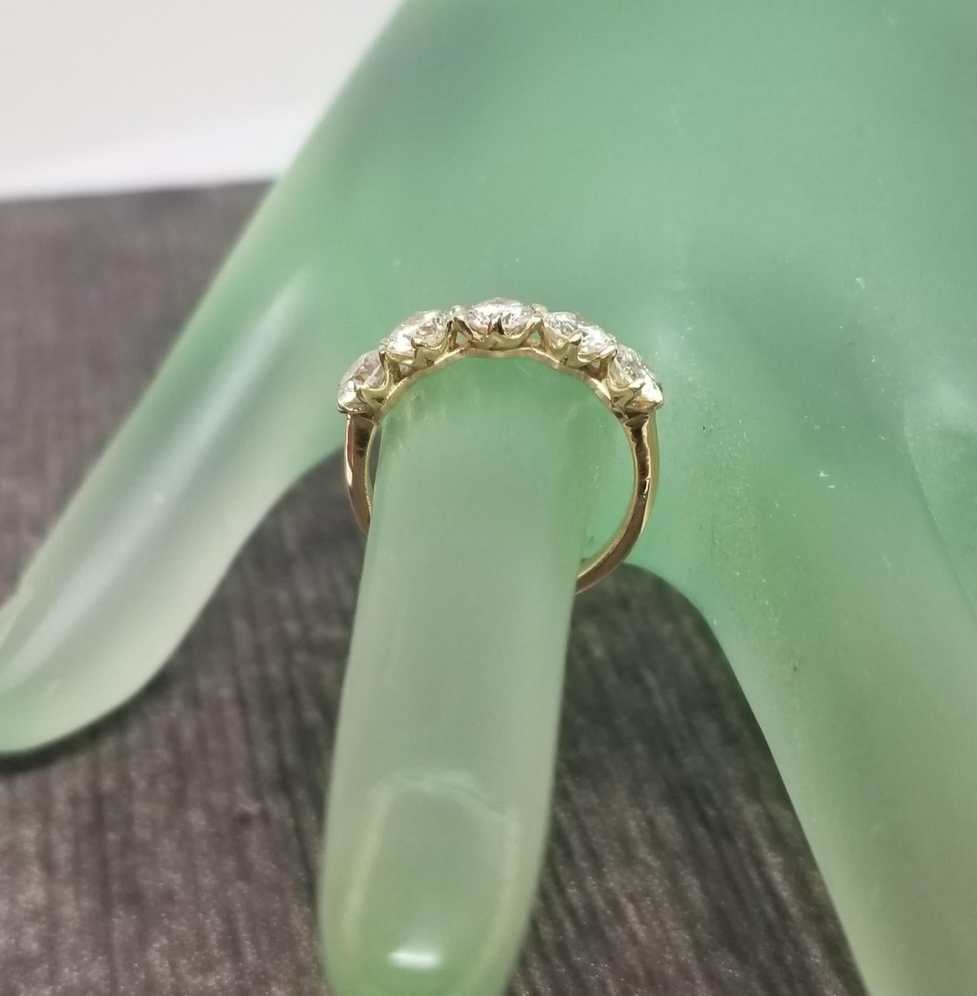 Women's or Men's Vintage inspired 14k yellow gold 5-Stone Brilliant Cut Diamond Ring 1.65cts. For Sale