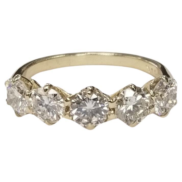 Vintage inspired 14k yellow gold 5-Stone Brilliant Cut Diamond Ring 1.65cts.