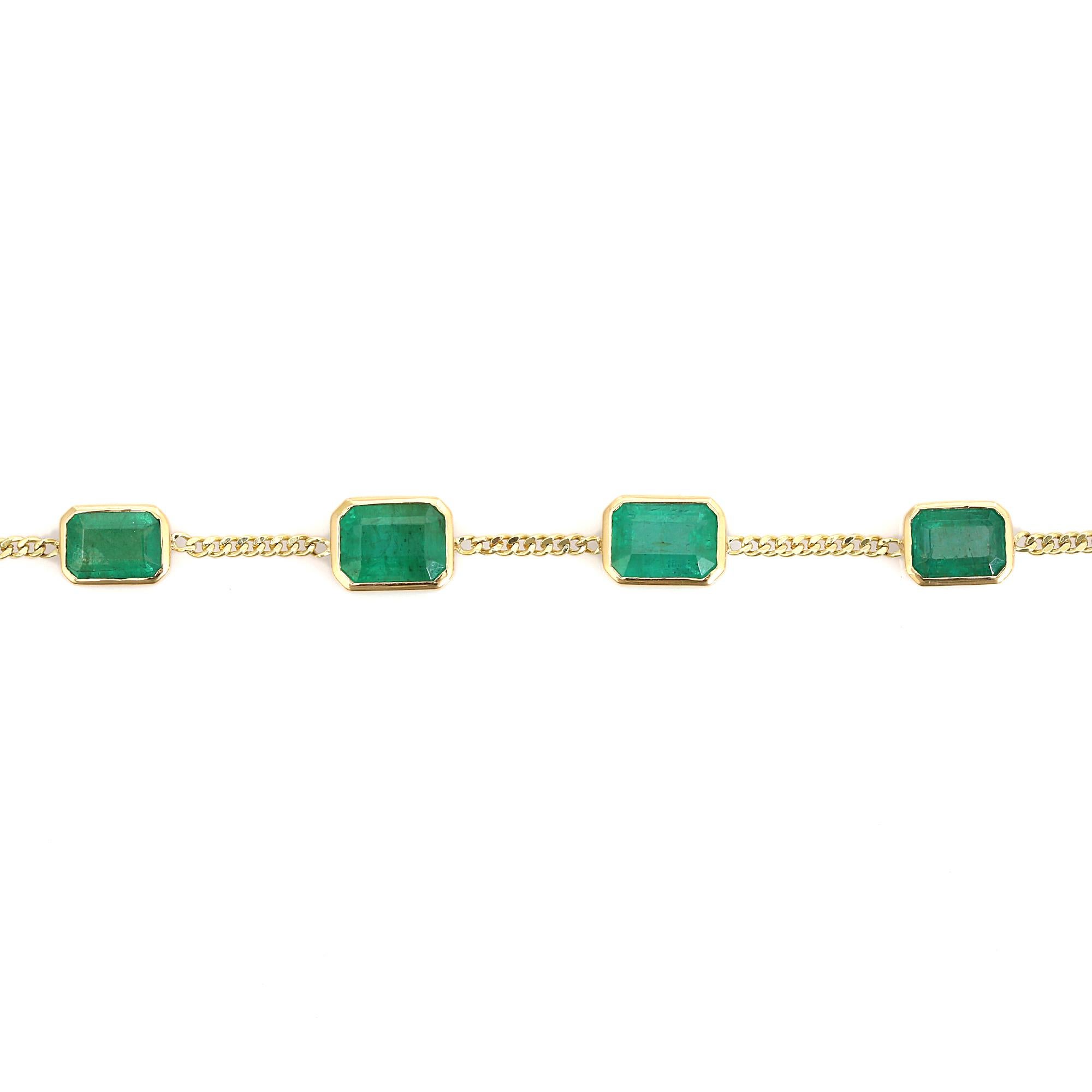 Bracelet d'inspiration vintage en or jaune 14k serti d'émeraudes pour femmes Neuf - En vente à New York, NY