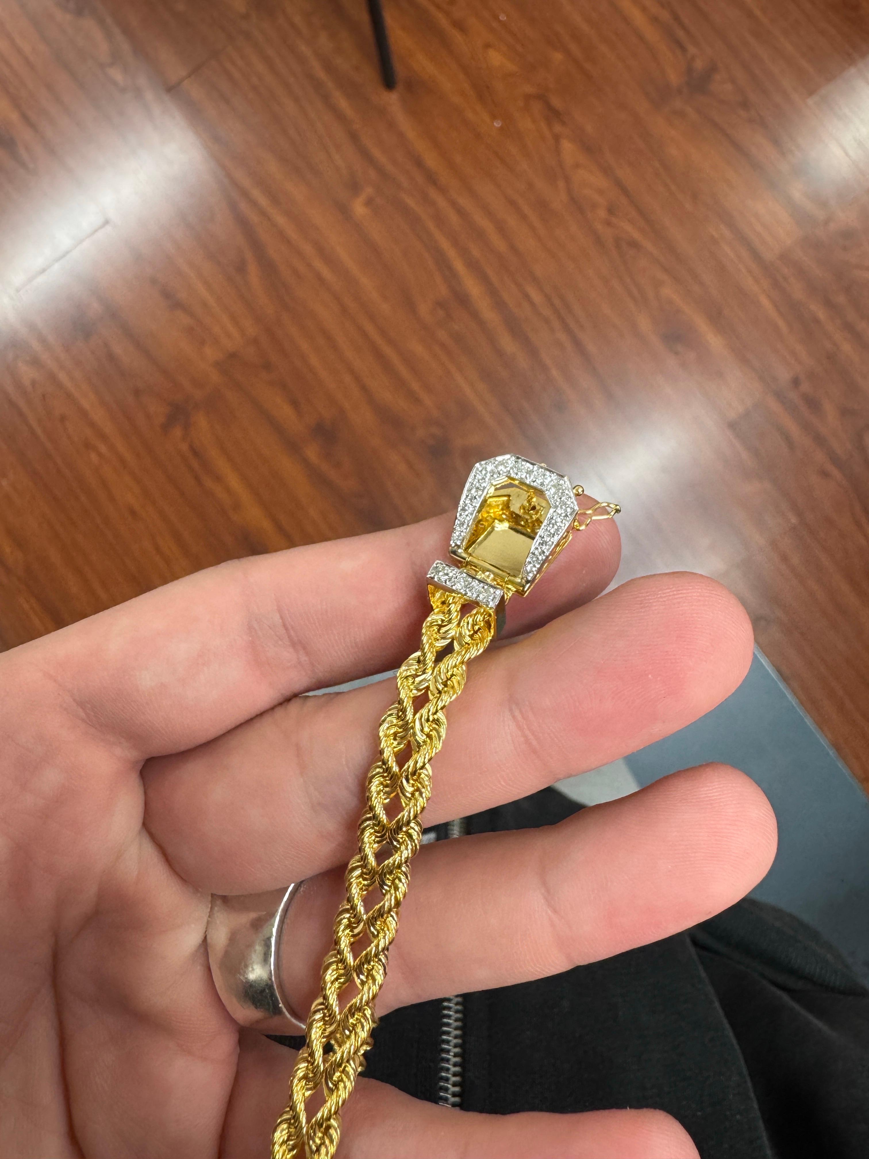 Vintage-Inspired 14k Yellow Gold Double Chain Belt Buckle Bracelet with Diamonds For Sale 5