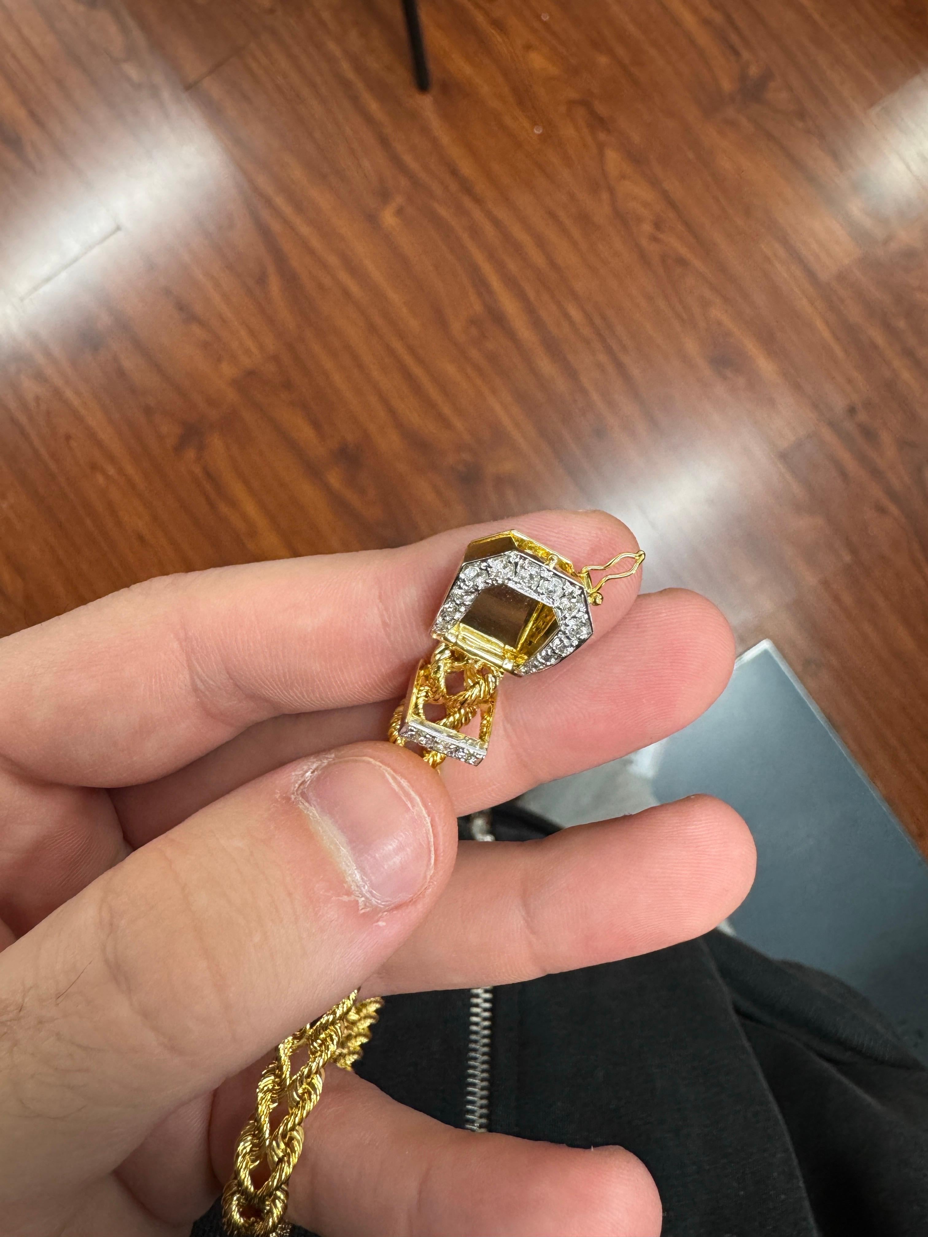 Vintage-Inspired 14k Yellow Gold Double Chain Belt Buckle Bracelet with Diamonds For Sale 4