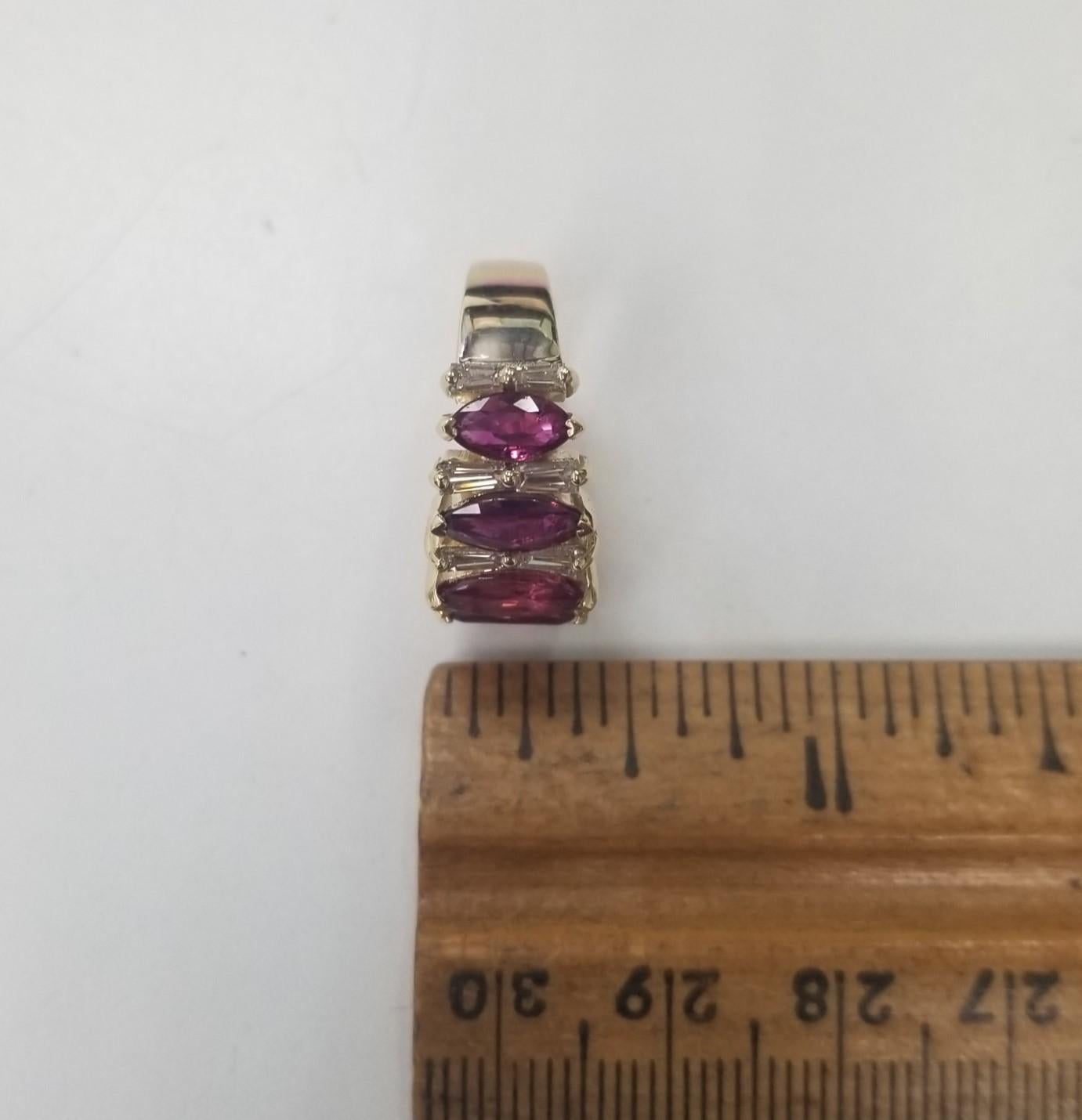 Vintage Inspired 14k Yellow Gold Marquise Ruby & Baguette Diamond Wedding Ring  In New Condition For Sale In Los Angeles, CA