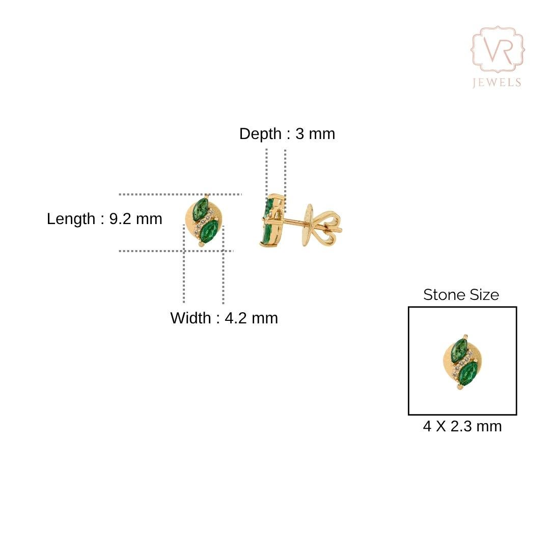 Vintage-inspirierte 14K Gelbgold-Ohrstecker mit natürlichem Smaragd und Diamant im Angebot 4