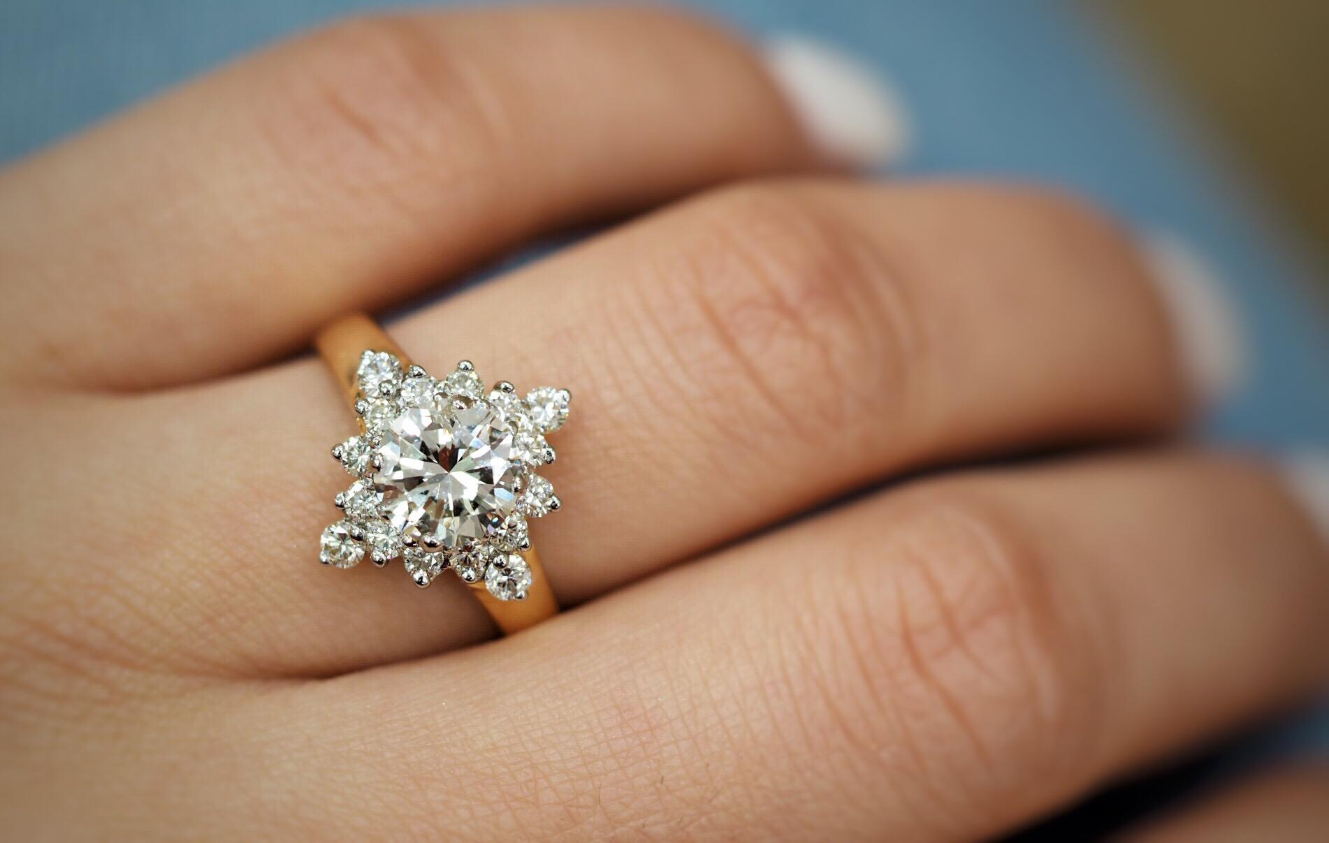 Vintage Inspired 1.56 Carat 14 Karat Diamond Starburst or Fashion Ring In Excellent Condition For Sale In Addison, TX