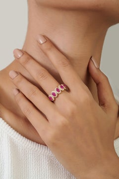 Vintage Inspired 1.5ct Ruby & Diamond Halo Eternity Band Ring in 14K Yellow Gold