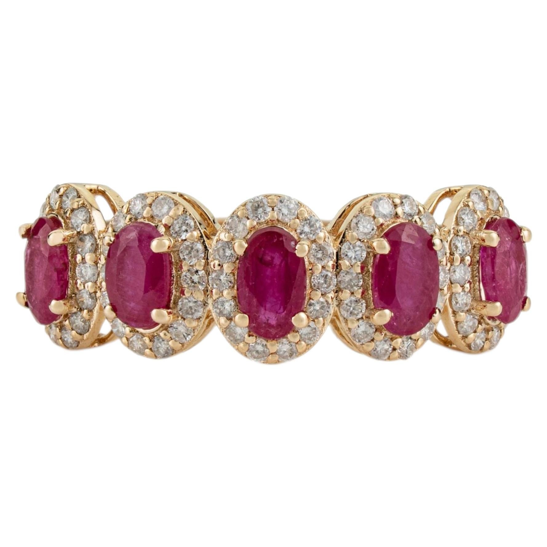 Vintage Inspired 1.5ct Ruby & Diamond Halo Eternity Band Ring in 14K Yellow Gold