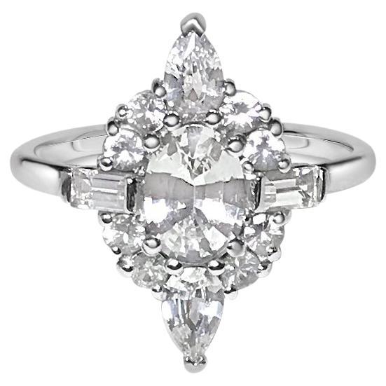 Vintage-Inspired 1.65ct White Sapphire Ring in White Gold 14k