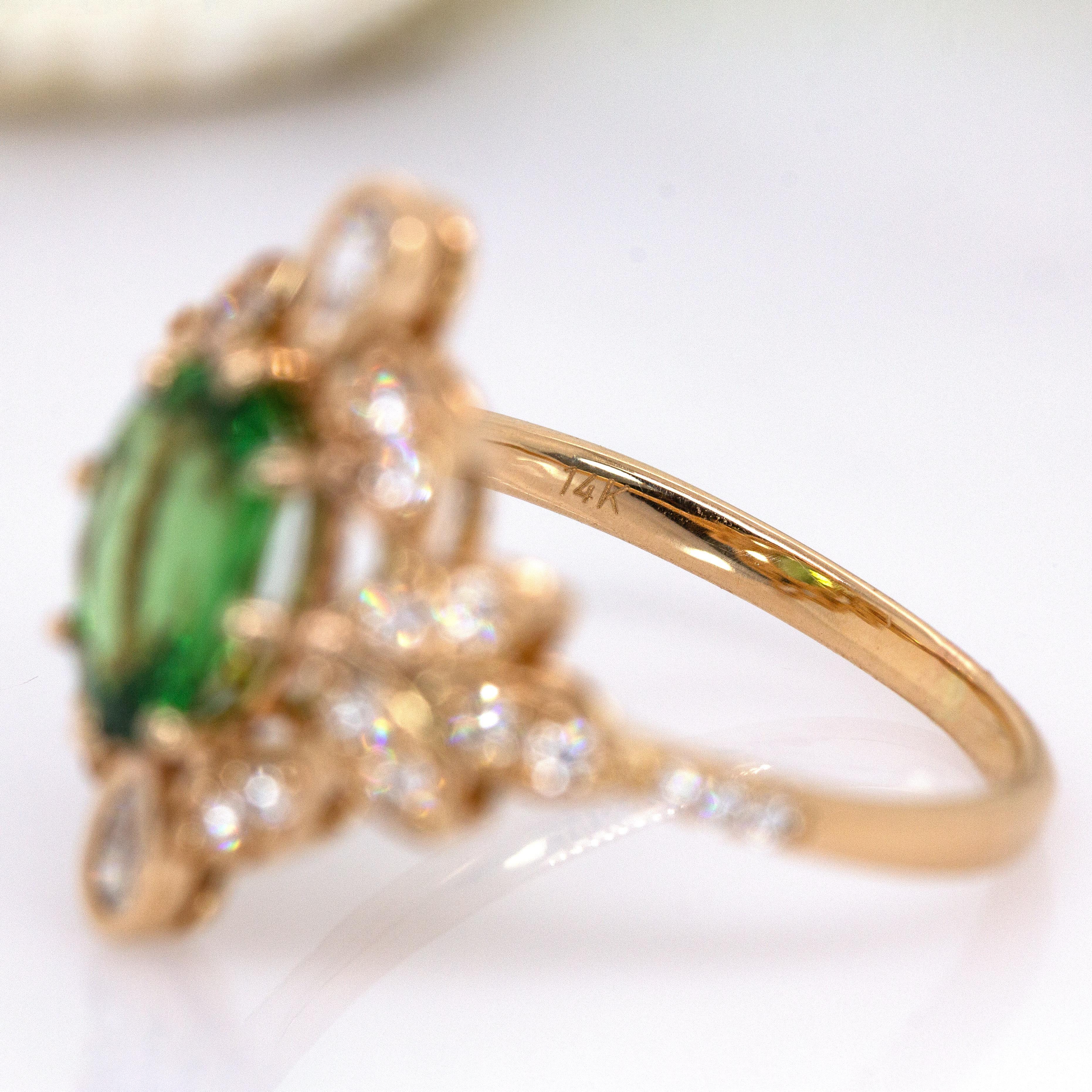 Vintage Inspiriert 1,6cts Tsavorit Granat Ring w natürlichen Diamanten: 14K Massiv Gold im Angebot 1