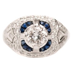 Vintage Inspired 1.75 CTTW 1 Carat + Center Diamond Platinum French Cut Sapphire