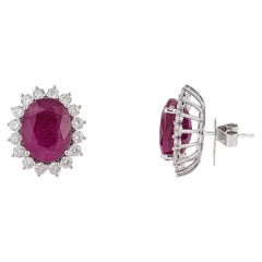 Vintage-Inspired 18.91ct Ruby & 2.30ct Diamond Halo Stud Earrings 14K White Gold