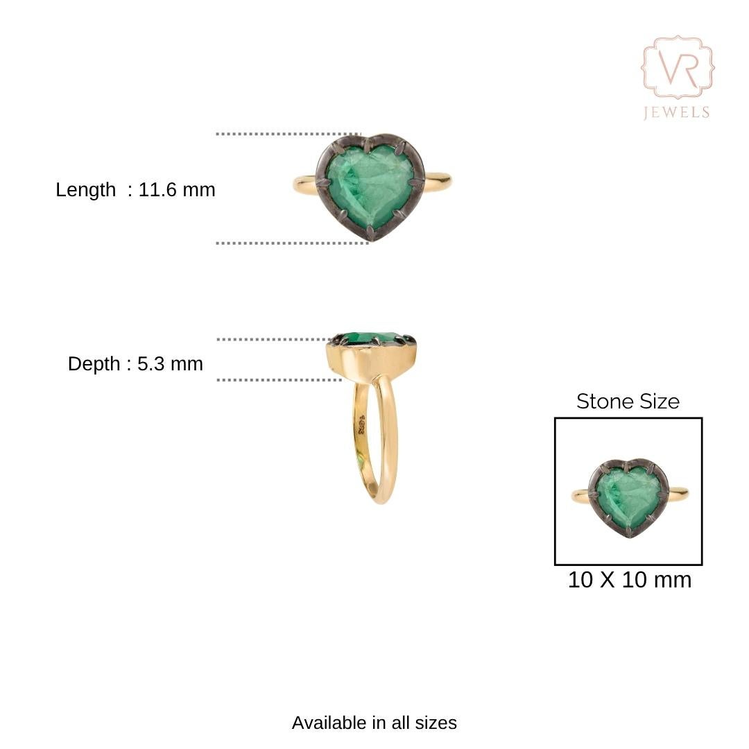 Im Angebot: Vintage-inspirierte 18K Gelbgold 2.37Ct Herz-förmigen Smaragd Solitär Ring Geschenk () 10