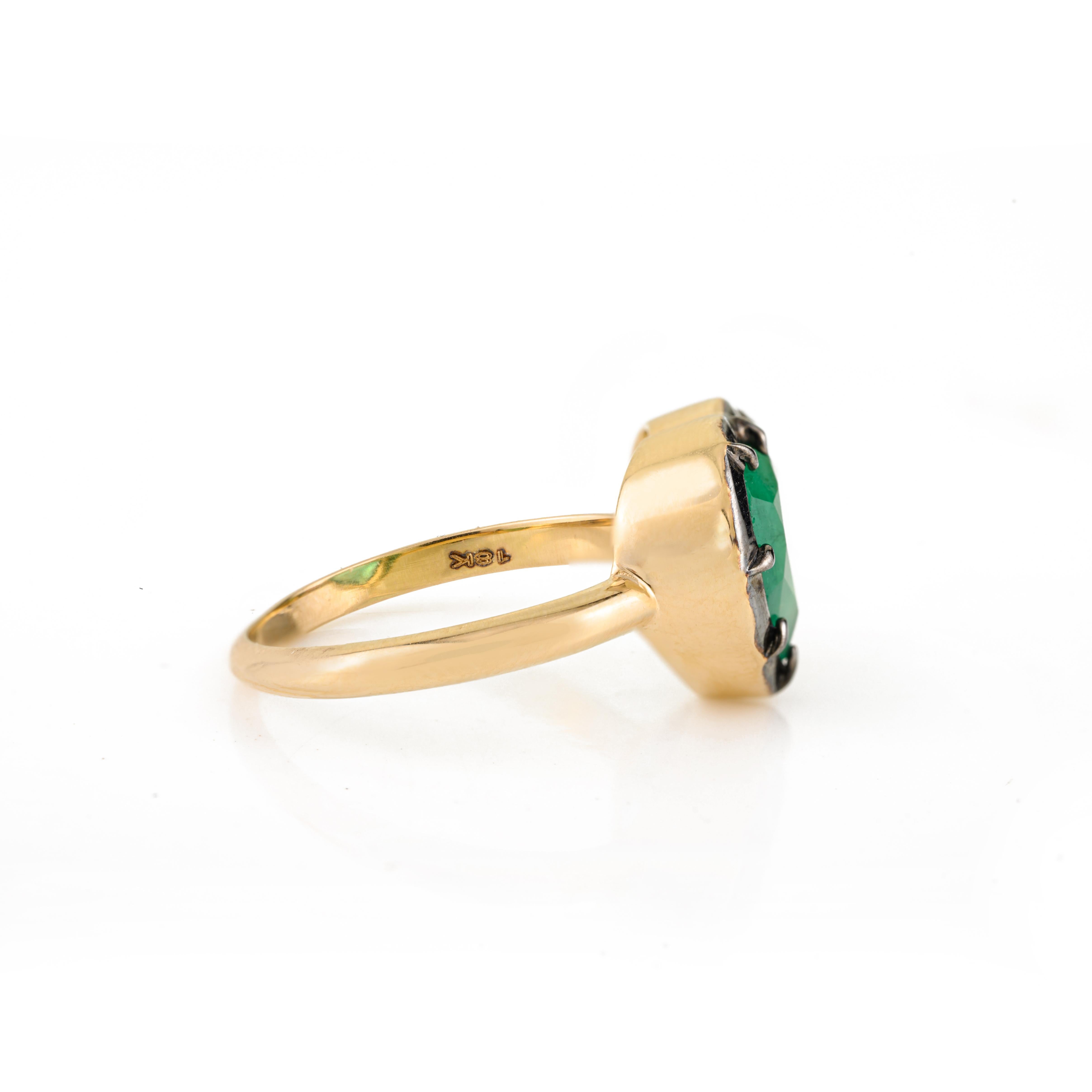 Im Angebot: Vintage-inspirierte 18K Gelbgold 2.37Ct Herz-förmigen Smaragd Solitär Ring Geschenk () 5