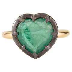 Bague Solitaire Emeraude en Or Jaune 18K 2.37Ct en forme de Coeur d
inspiration Vintage Cadeau