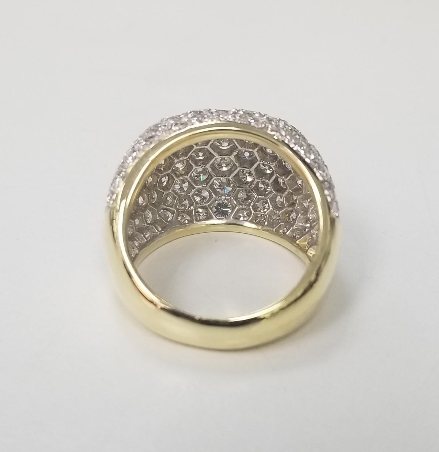 Artisan Vintage Inspired 18 Karat Yellow Gold Domed Diamond Pavé Ring with 4.52 Carat For Sale
