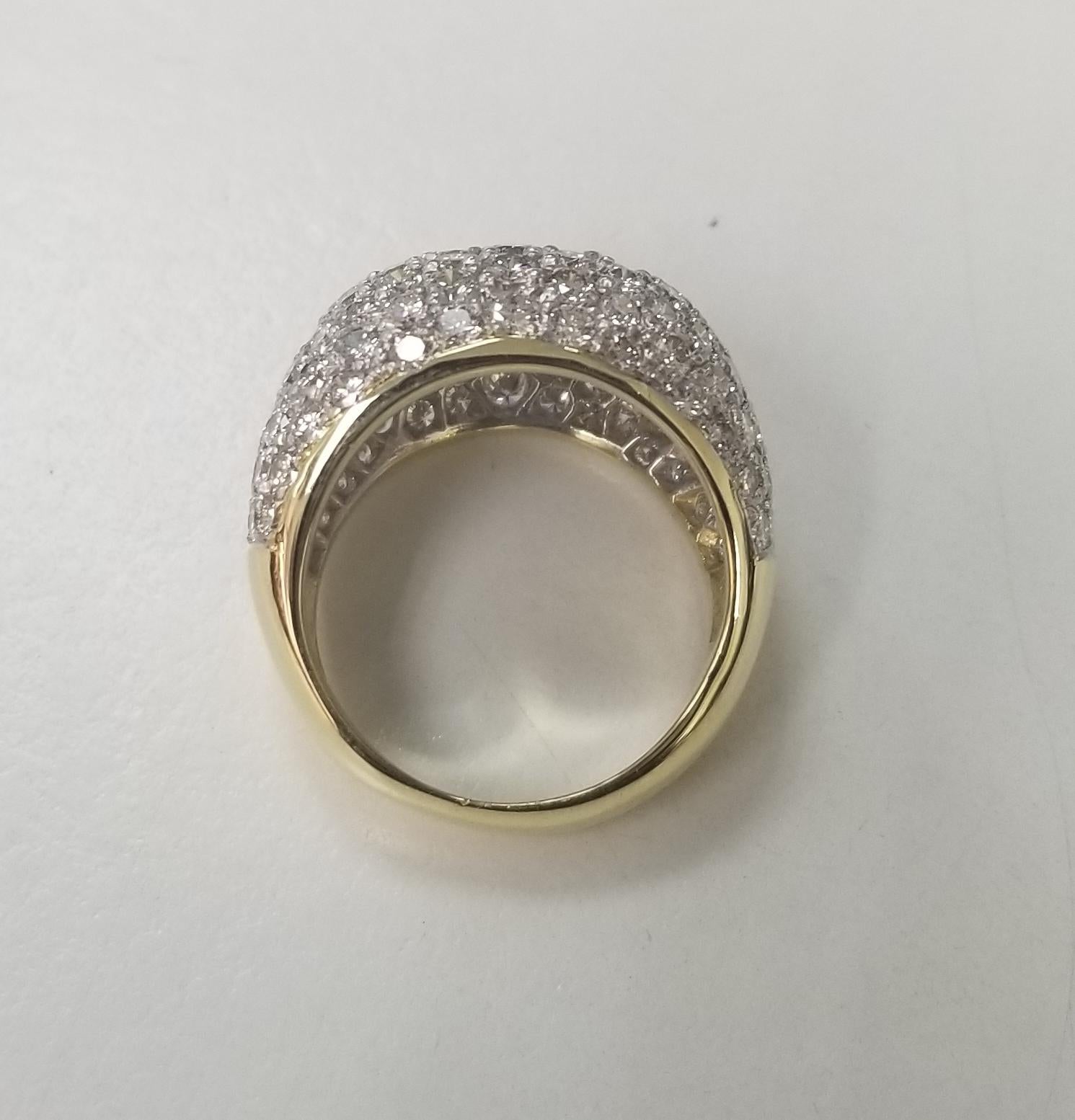 Round Cut Vintage Inspired 18 Karat Yellow Gold Domed Diamond Pavé Ring with 4.52 Carat For Sale