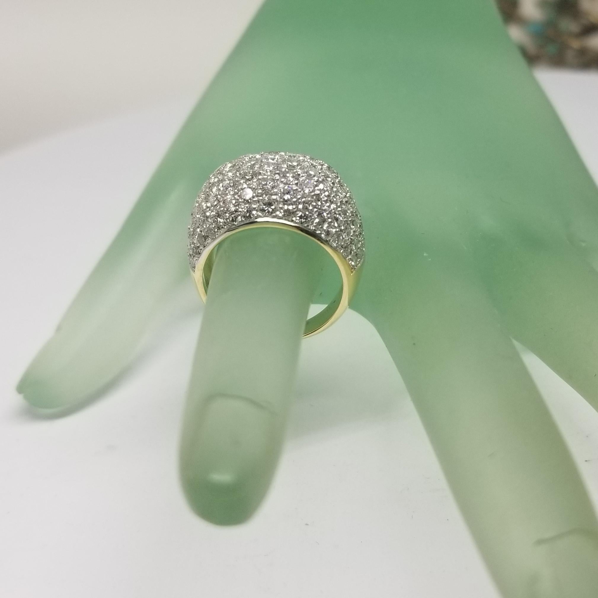 Women's or Men's Vintage Inspired 18 Karat Yellow Gold Domed Diamond Pavé Ring with 4.52 Carat For Sale